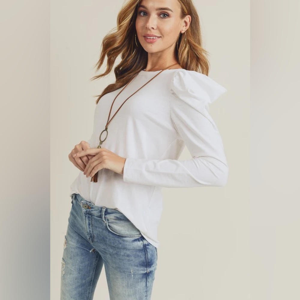 COPY - Doe & Rae white puff sleeve top